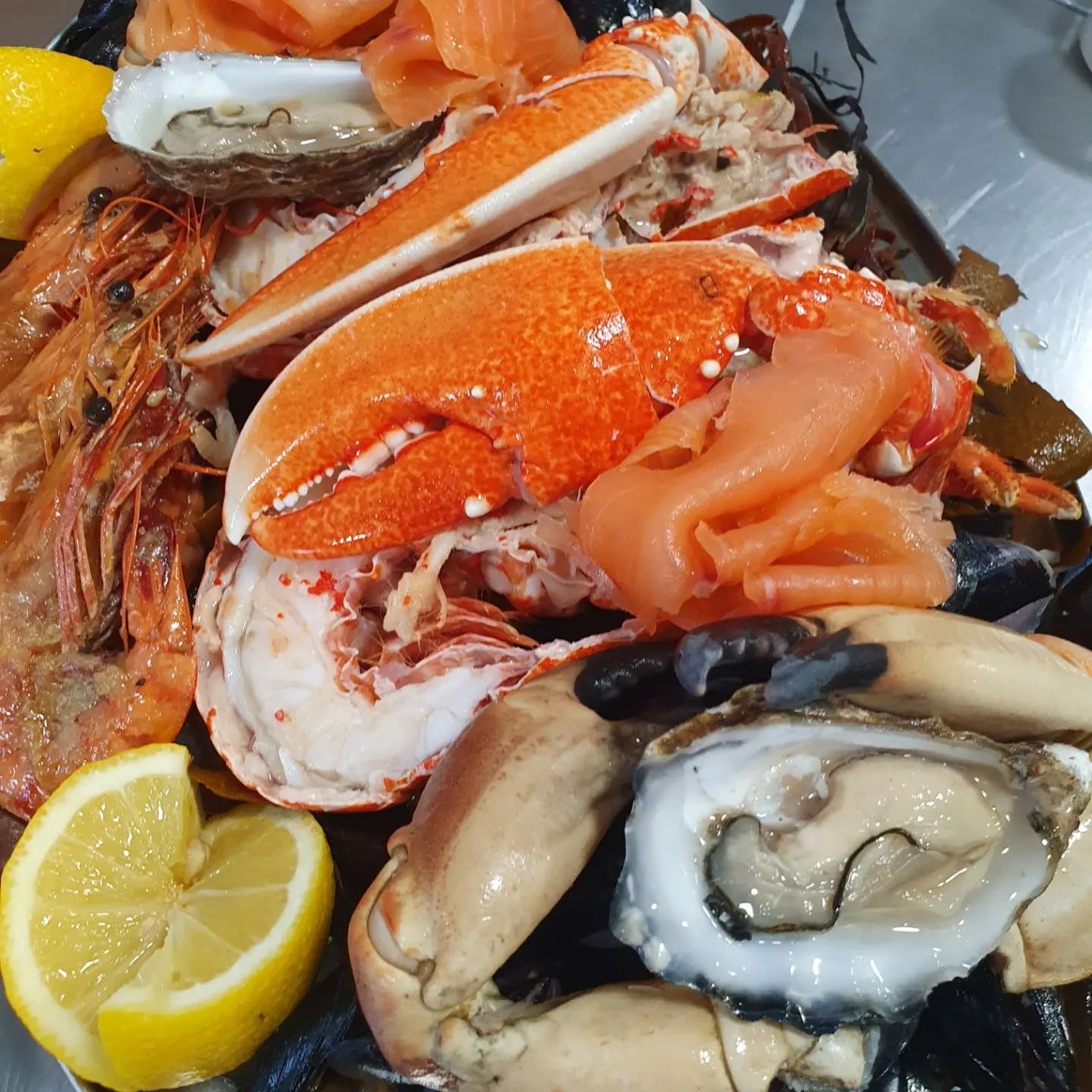 A seafood platter of lobster, oysters, langoustine and smoked salmon